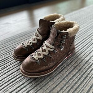 Moncler Blanche Shearling Glittered Scarpa Boot in Bronze